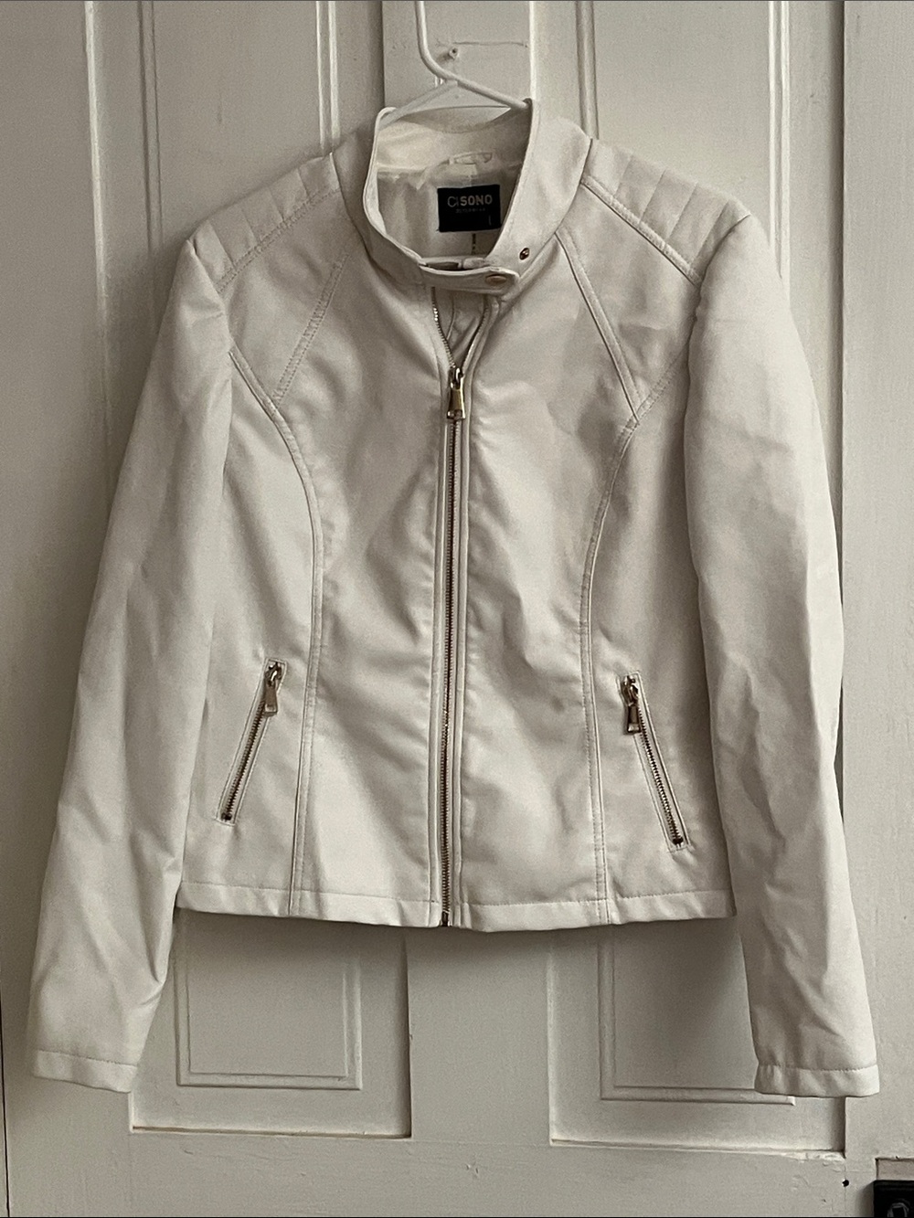 Ci Sono Off-White Faux Leather Moto Jacket
